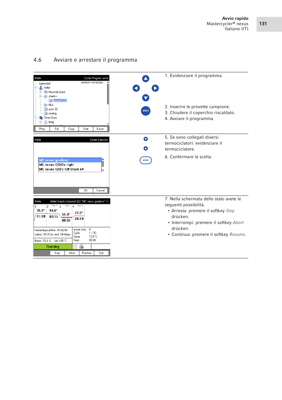 6 avviare e arrestare il programma, Avviare e arrestare il programma | Eppendorf Mastercycler nexus User Manual | Page 131 / 142