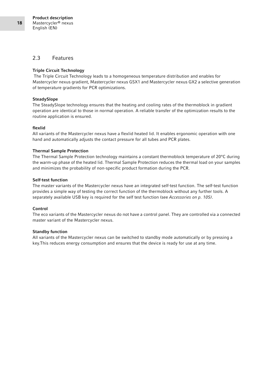 3 features, Features | Eppendorf Mastercycler nexus User Manual | Page 18 / 142