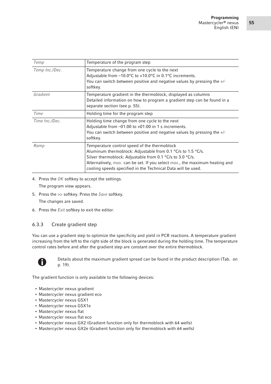 3 create gradient step, Create gradient step | Eppendorf Mastercycler nexus User Manual | Page 55 / 142