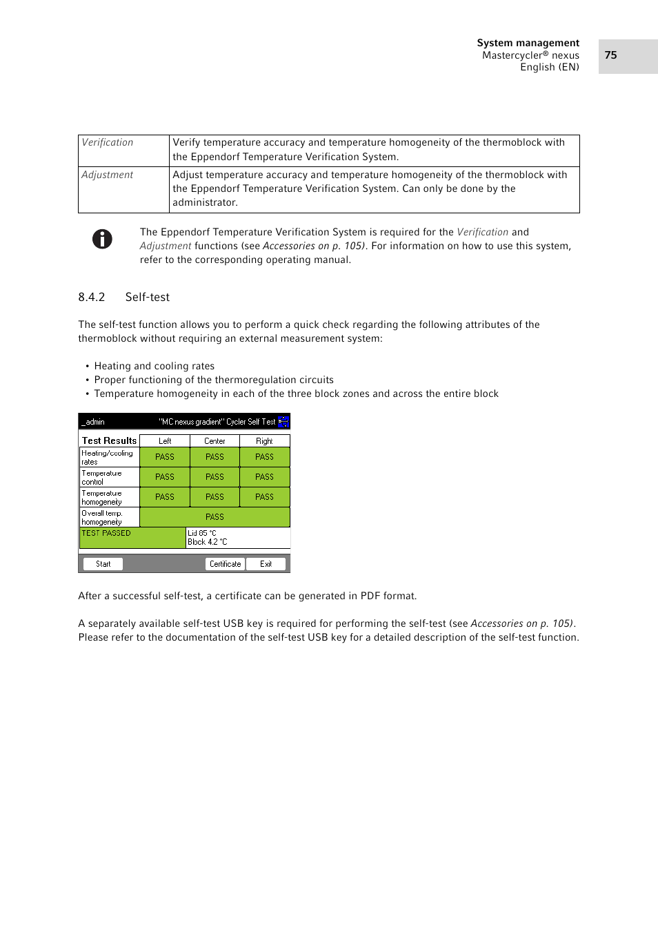 2 self-test, Self-test | Eppendorf Mastercycler nexus User Manual | Page 75 / 142