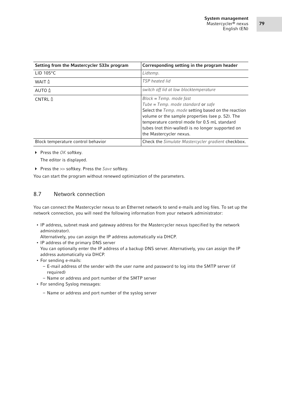 7 network connection, Network connection | Eppendorf Mastercycler nexus User Manual | Page 79 / 142