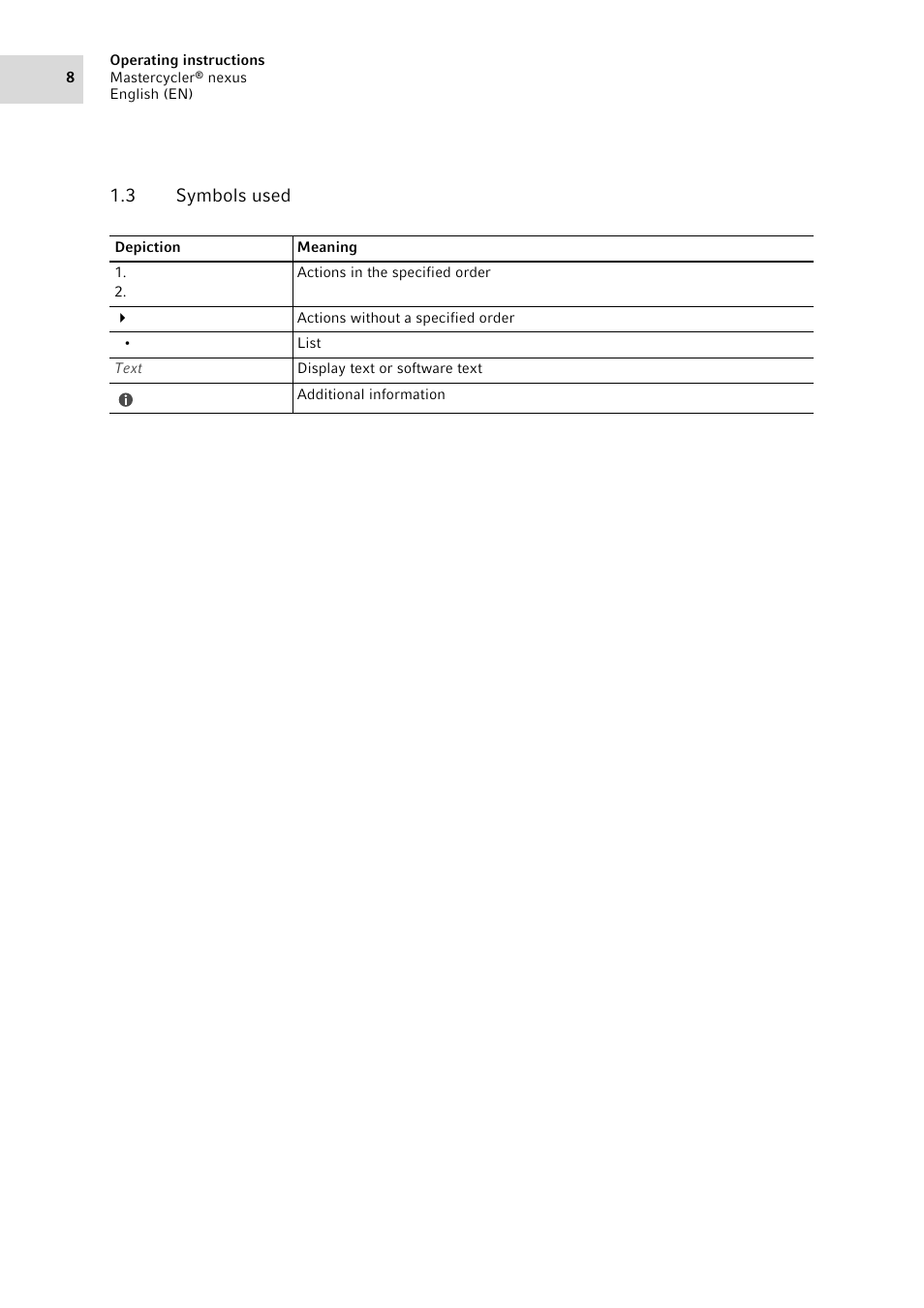 3 symbols used, Symbols used | Eppendorf Mastercycler nexus User Manual | Page 8 / 142