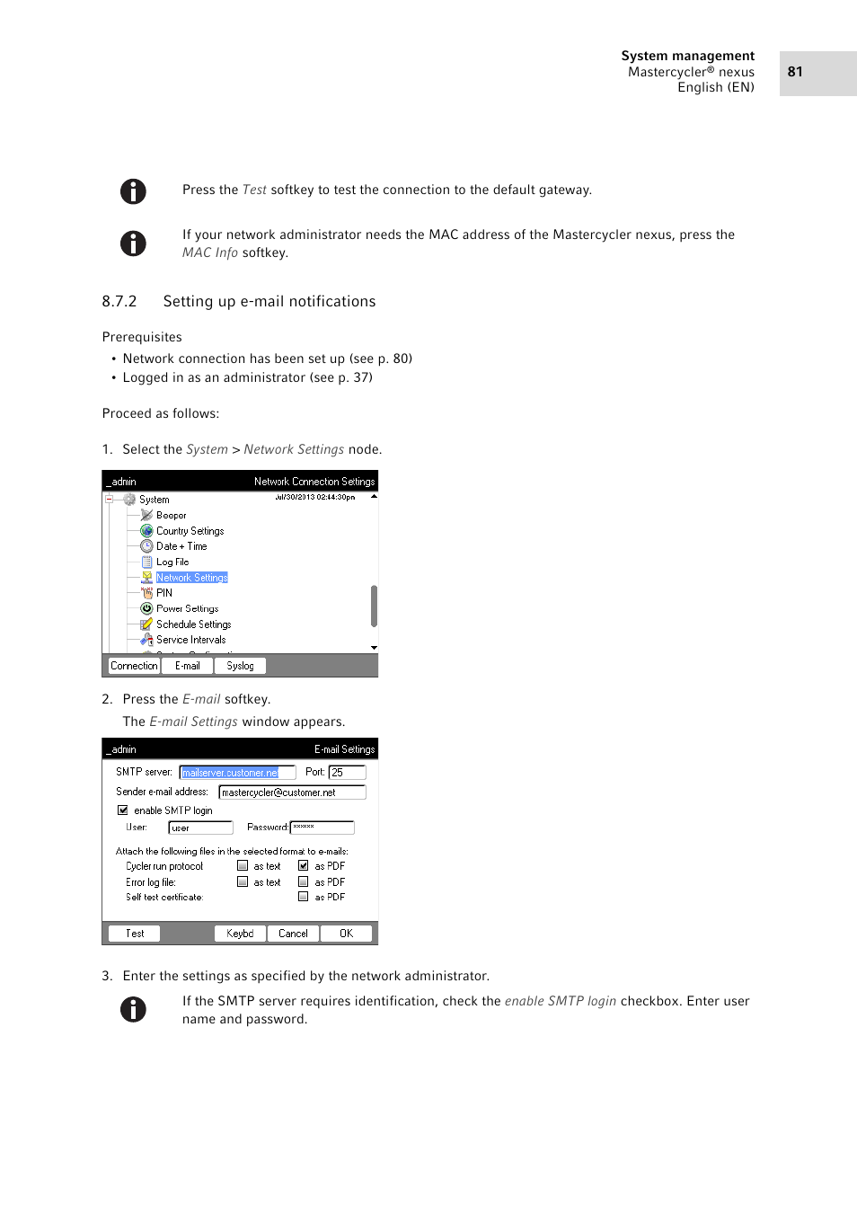 2 setting up e-mail notifications, Setting up e-mail notifications, See p. 81) | Eppendorf Mastercycler nexus User Manual | Page 81 / 142