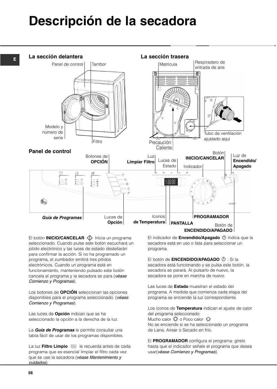 Descripción de la secadora | Ariston ASL60V User Manual | Page 56 / 80
