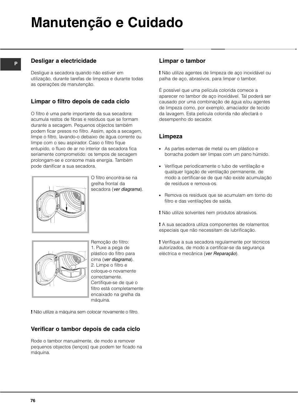 Manutenção e cuidado | Ariston ASL60V User Manual | Page 76 / 80
