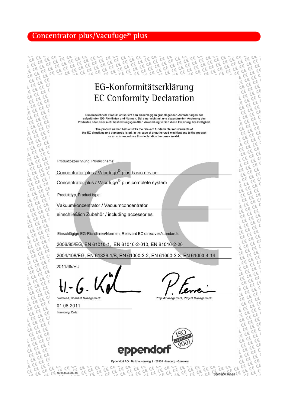 Declarations and certificates | Eppendorf Concentrator plus (New Design) User Manual | Page 45 / 48