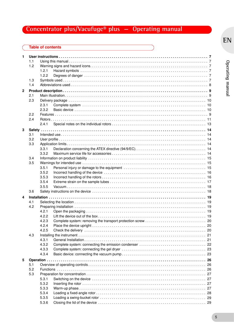 Operating manual | Eppendorf Concentrator plus (New Design) User Manual | Page 5 / 48