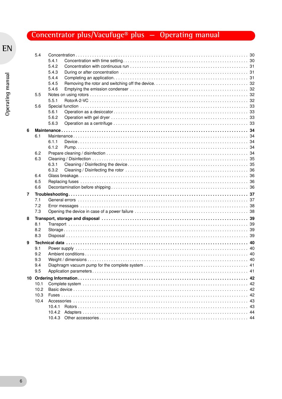 Oper at ing man u al | Eppendorf Concentrator plus (New Design) User Manual | Page 6 / 48