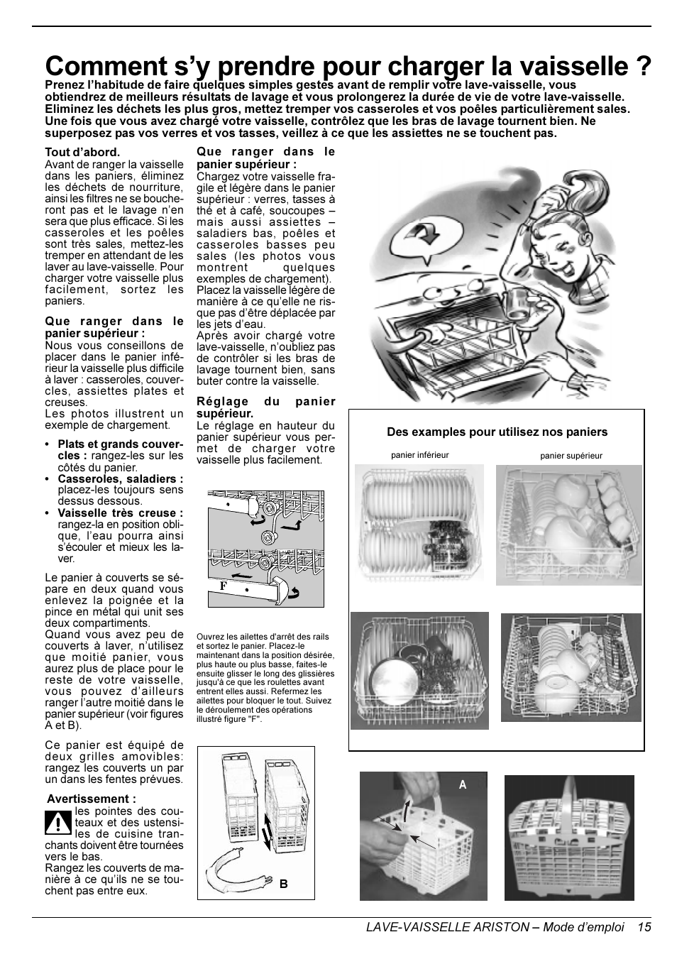 Comment sy prendre pour charger la vaisselle | Ariston L 63 B-S-W User Manual | Page 15 / 31