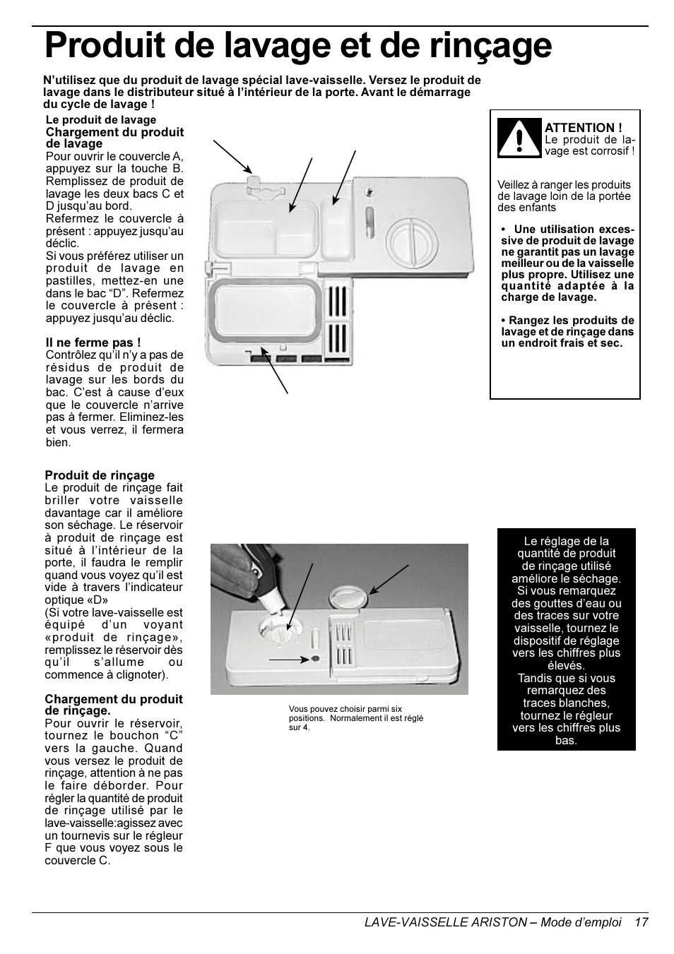 Produit de lavage et de rinçage | Ariston L 63 B-S-W User Manual | Page 17 / 31