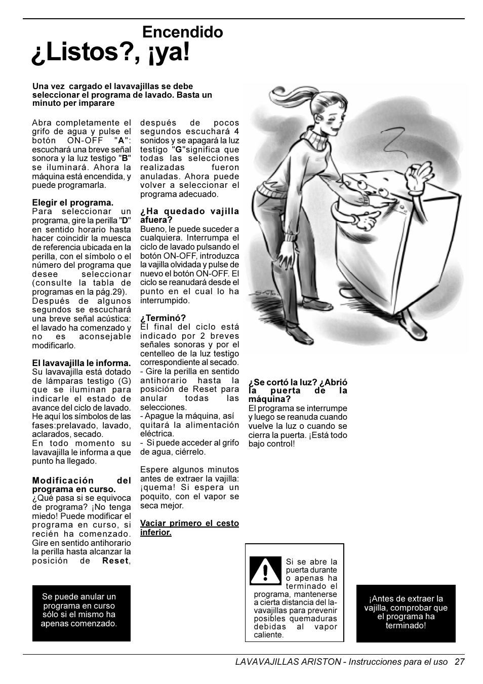 Listos?, ¡ya, Encendido | Ariston L 63 B-S-W User Manual | Page 26 / 31