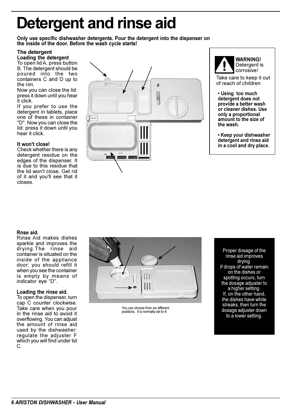 Detergent and rinse aid | Ariston L 63 B-S-W User Manual | Page 7 / 31