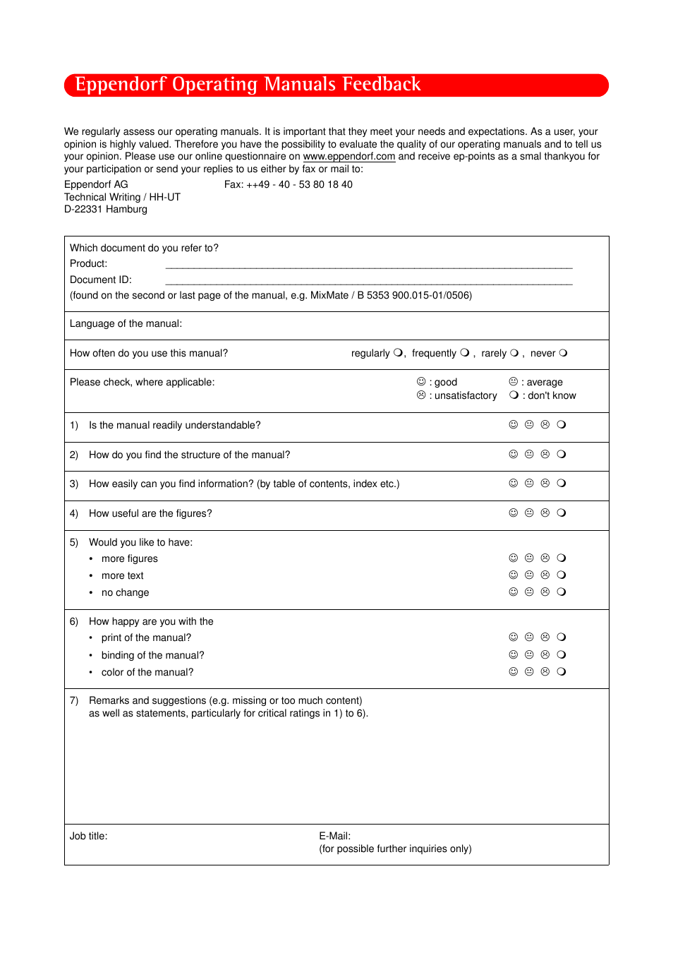 Eppendorf operating manuals feedback | Eppendorf Concentrator plus User Manual | Page 4 / 43