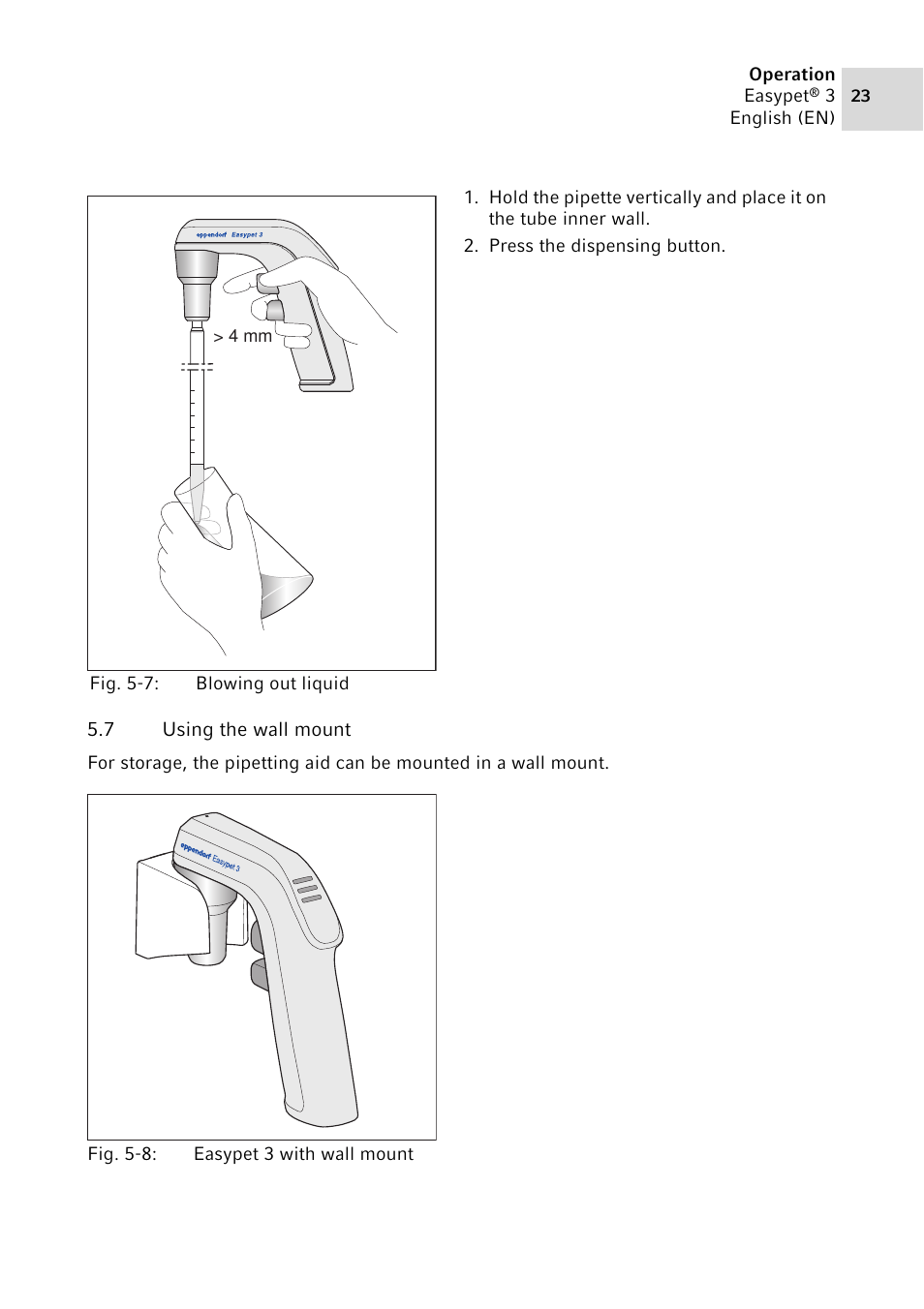 7 using the wall mount, Using the wall mount | Eppendorf Easypet 3 User Manual | Page 23 / 38