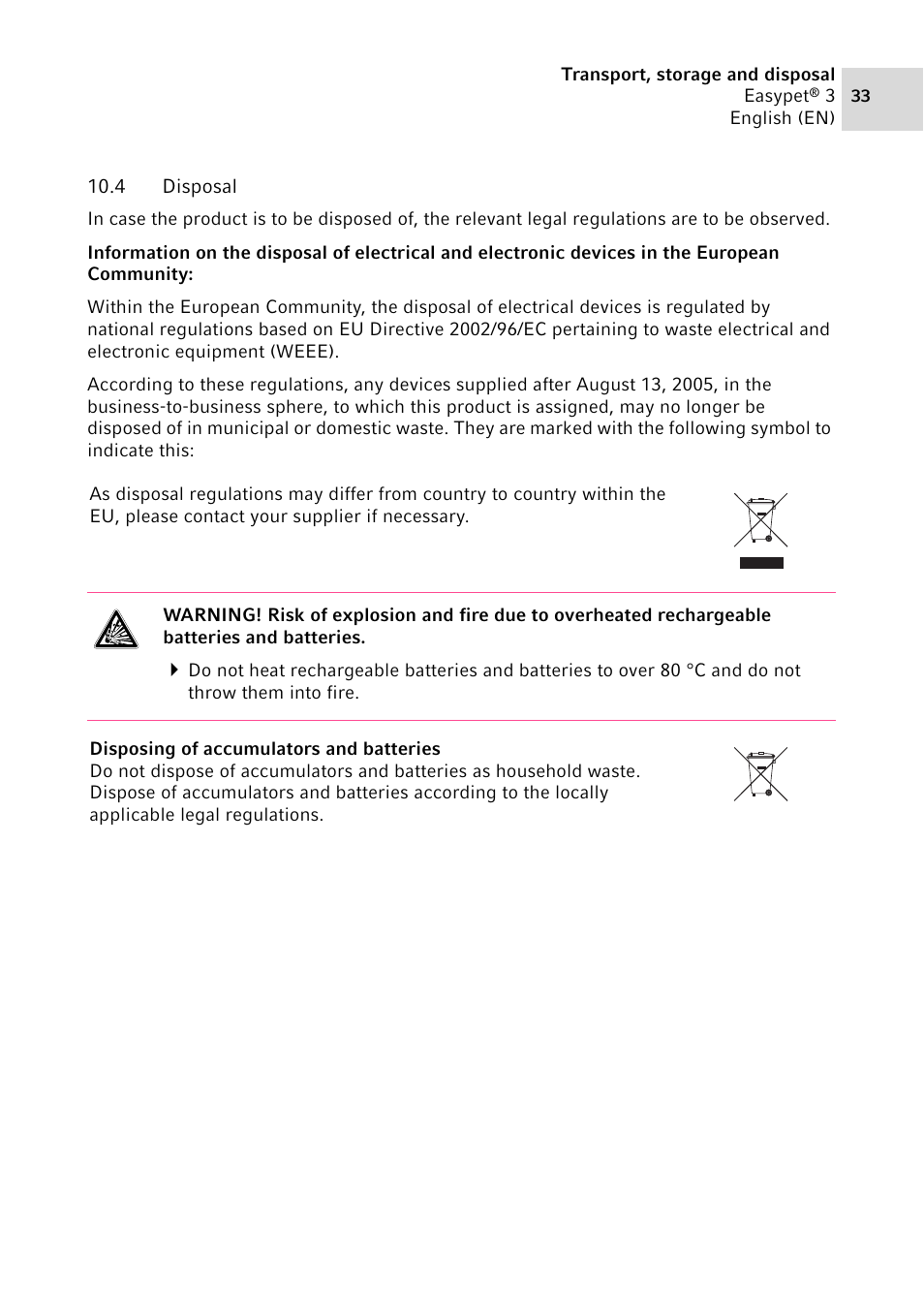 4 disposal, Disposal | Eppendorf Easypet 3 User Manual | Page 33 / 38