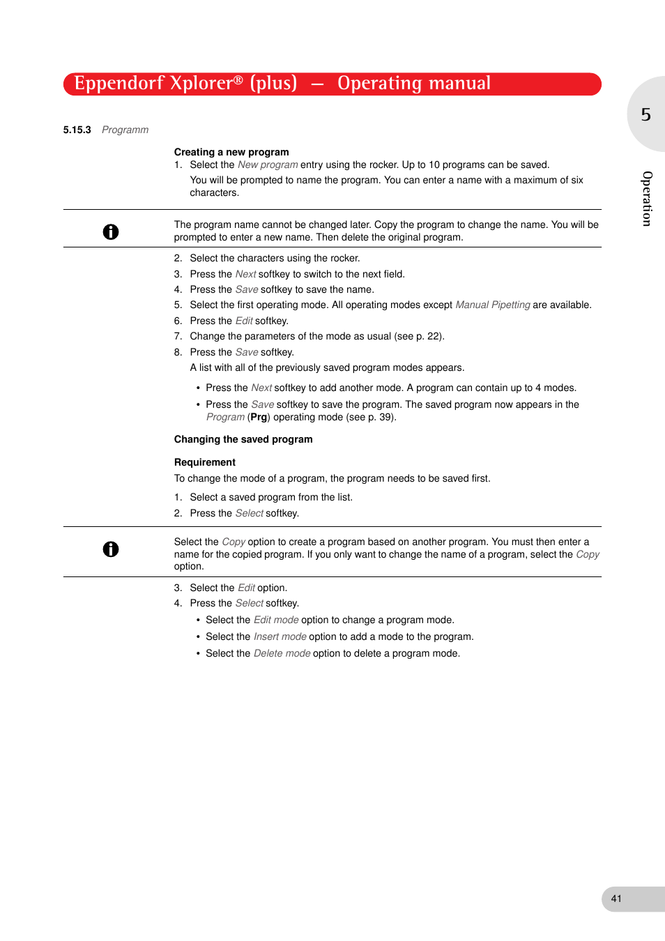 3 programm, Programm, Eppendorf xplorer® (plus) — operating manual | Operation | Eppendorf XplorerPlus User Manual | Page 41 / 74