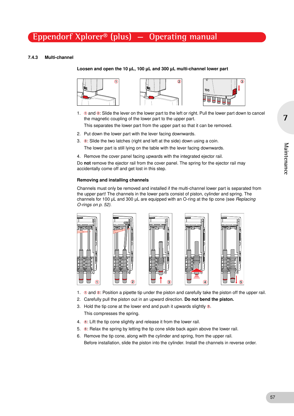 3 multi-channel, Multi-channel, Eppendorf xplorer® (plus) — operating manual | Maintenance | Eppendorf XplorerPlus User Manual | Page 57 / 74