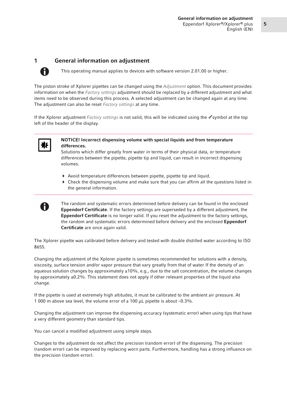 1 general information on adjustment, General information on adjustment, 1general information on adjustment | Eppendorf XplorerPlus Adjustment User Manual | Page 5 / 26