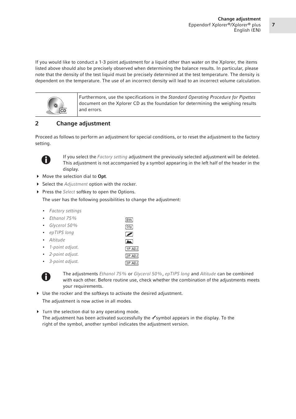 2 change adjustment, Change adjustment, 2change adjustment | Eppendorf XplorerPlus Adjustment User Manual | Page 7 / 26