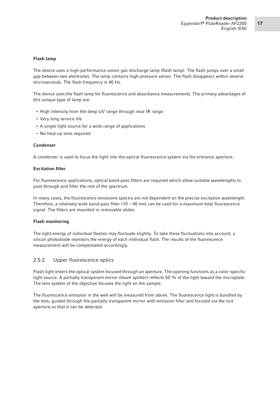 2 upper fluorescence optics, Upper fluorescence optics | Eppendorf AF2200 Plate Reader User Manual | Page 17 / 72
