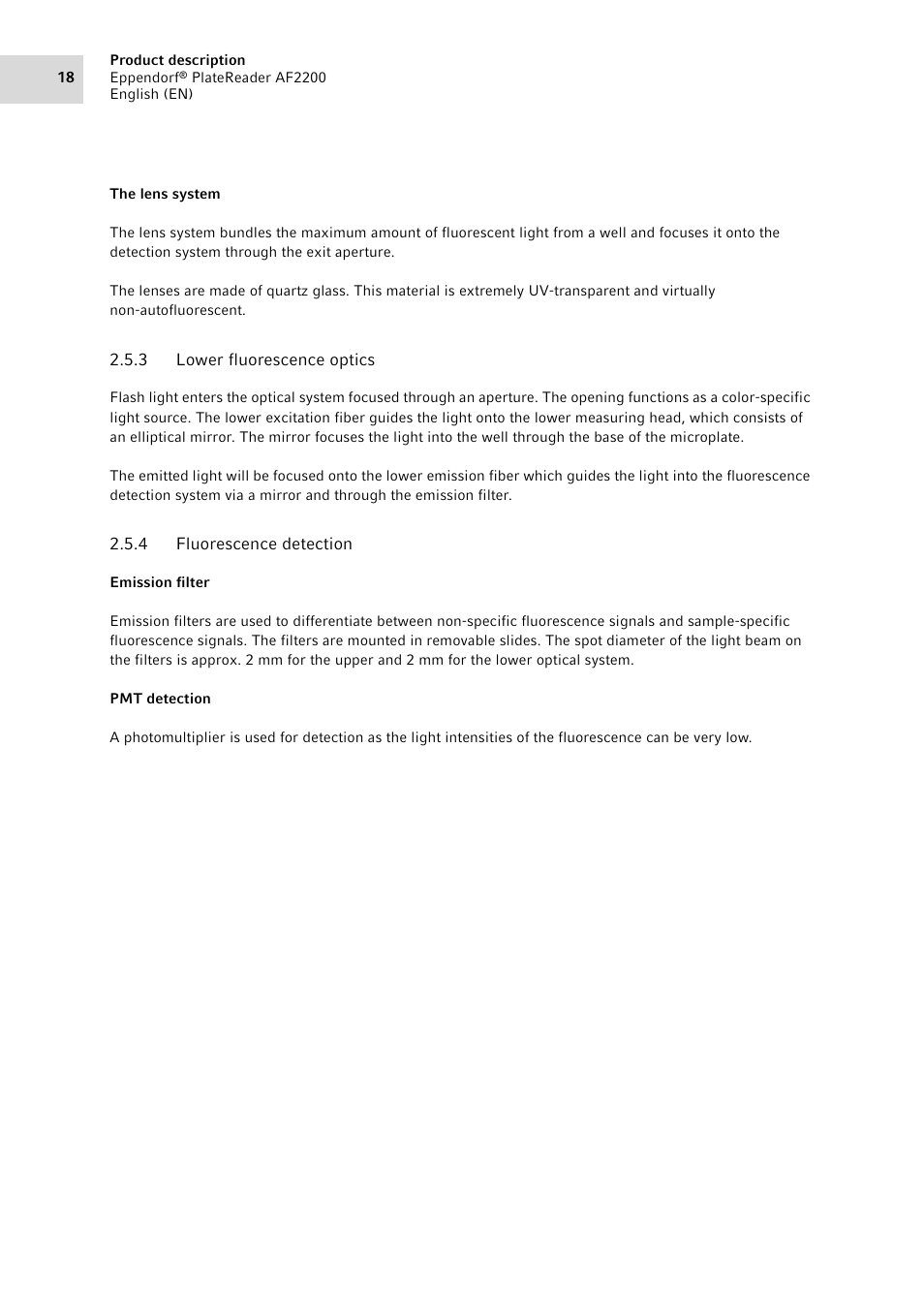 3 lower fluorescence optics, 4 fluorescence detection, Lower fluorescence optics | Fluorescence detection | Eppendorf AF2200 Plate Reader User Manual | Page 18 / 72
