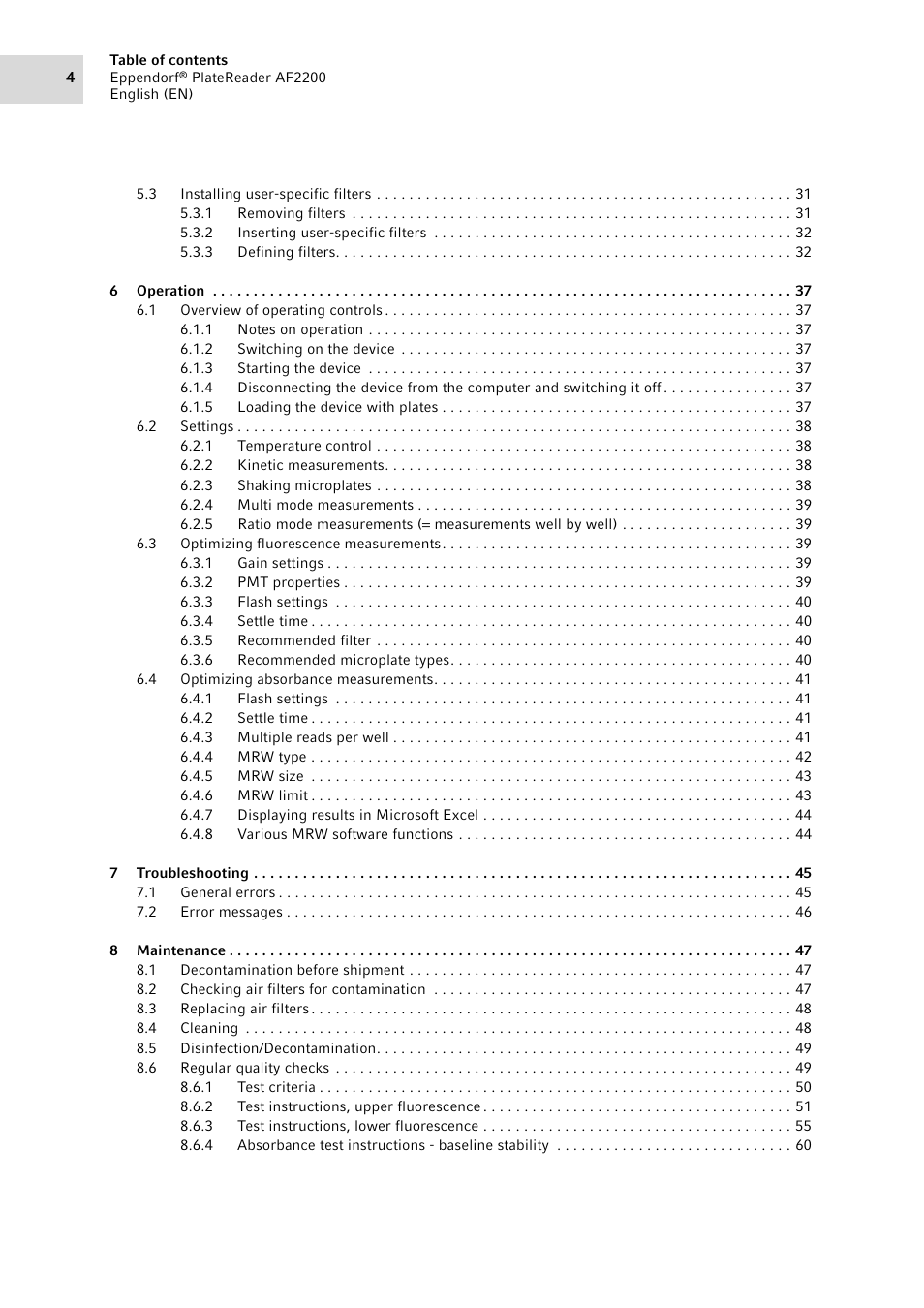 Eppendorf AF2200 Plate Reader User Manual | Page 4 / 72