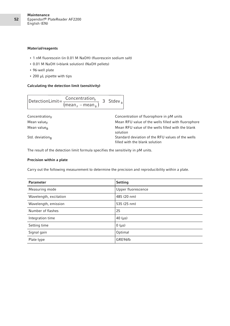 Eppendorf AF2200 Plate Reader User Manual | Page 52 / 72