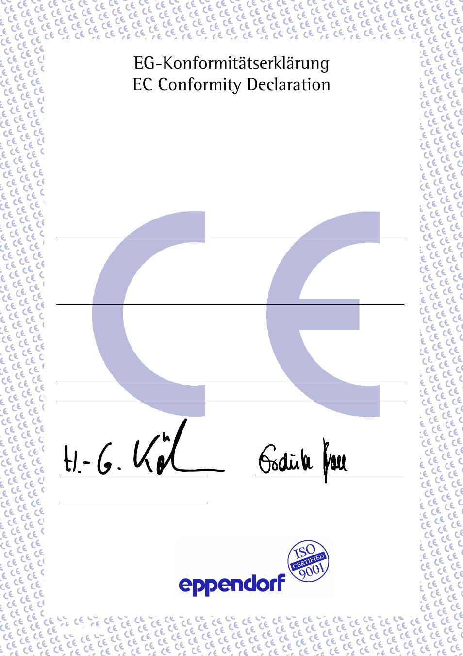 Eg-konformitätserklärung ec conformity declaration | Eppendorf AF2200 Plate Reader User Manual | Page 69 / 72