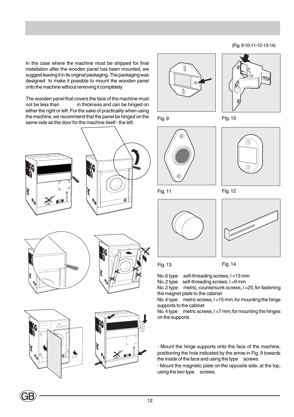 Door mounting accessories, Mounting the parts onto the face of the machine | Ariston CD12TUK User Manual | Page 13 / 14