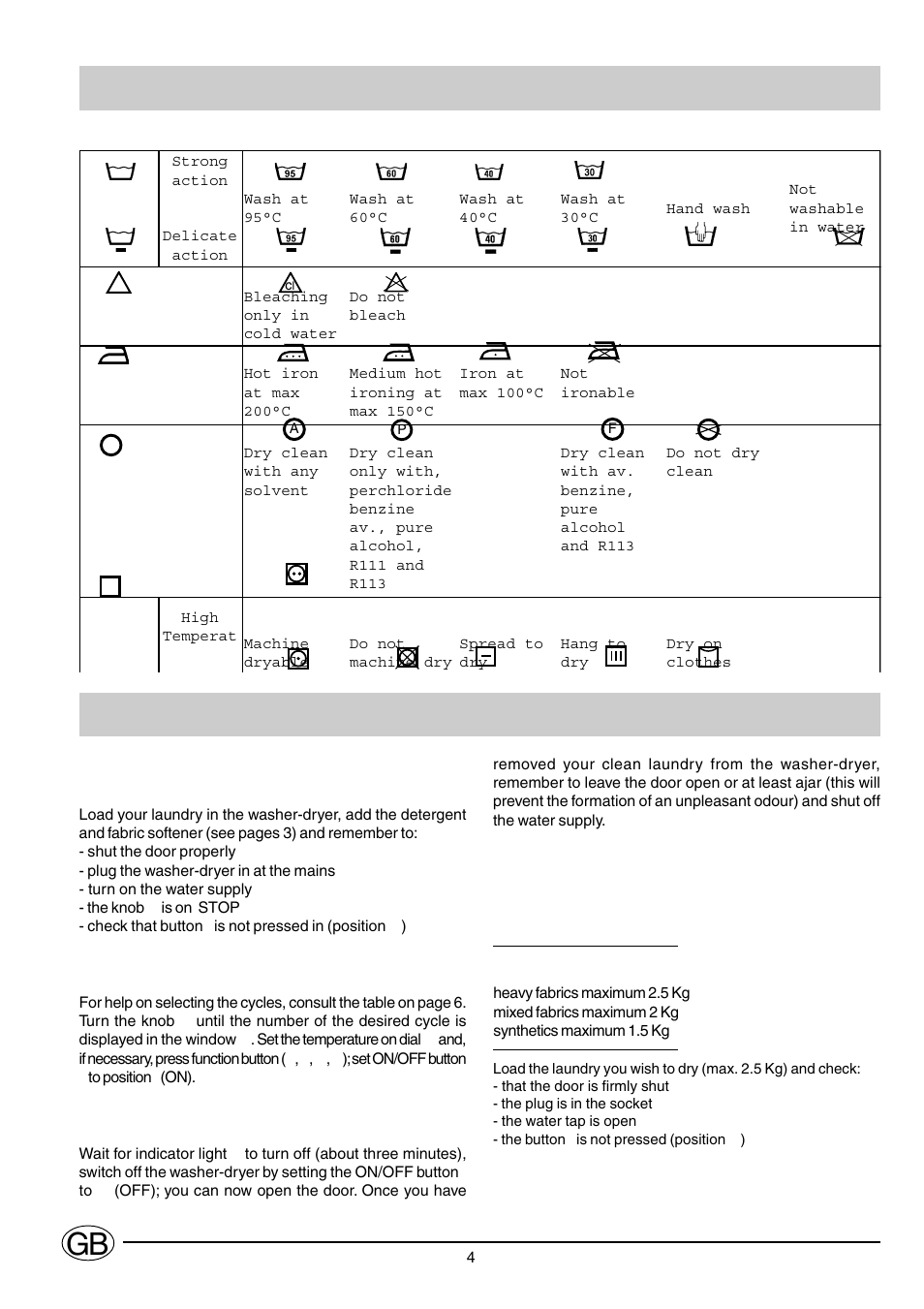 Starting up your washer-dryer, Selecting the programme, At the end of the wash cycle | Drying only | Ariston CD12TUK User Manual | Page 5 / 14