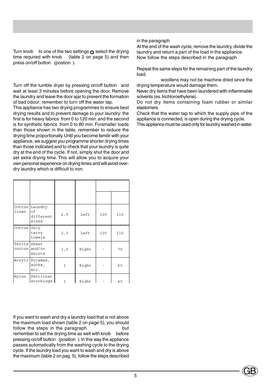 Now select the programme, At the end of the drying cycle, Washing and drying | Ariston CD12TUK User Manual | Page 6 / 14