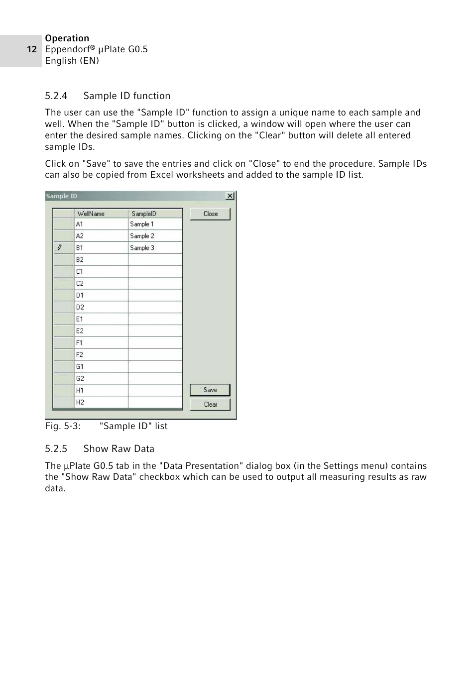 4 sample id function, 5 show raw data, Sample id function | Show raw data | Eppendorf G0.5 µPlate User Manual | Page 12 / 32