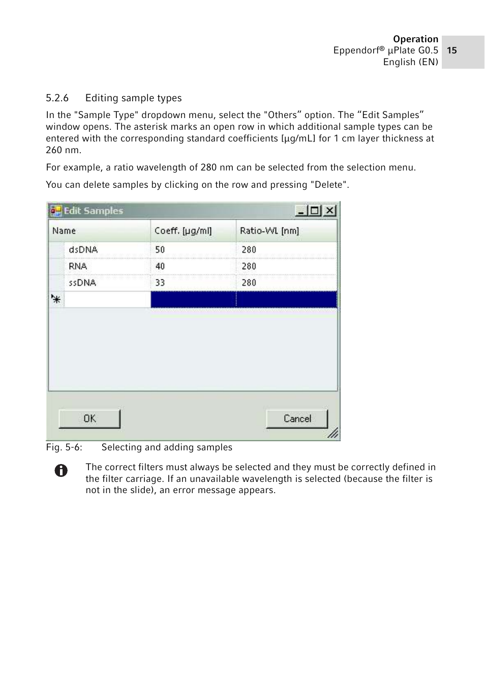 6 editing sample types, Editing sample types | Eppendorf G0.5 µPlate User Manual | Page 15 / 32