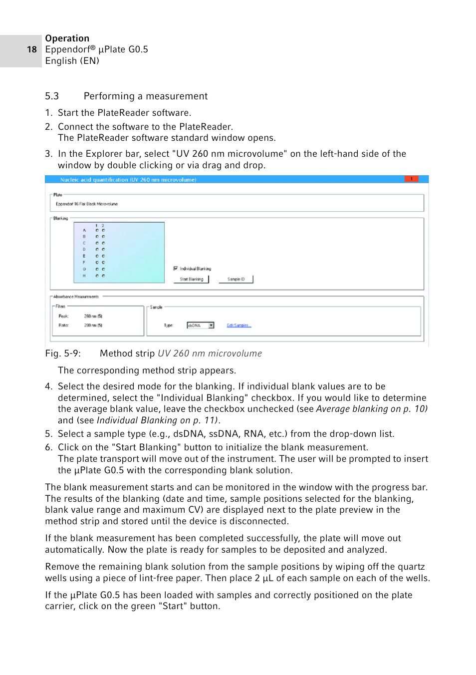 3 performing a measurement, Performing a measurement | Eppendorf G0.5 µPlate User Manual | Page 18 / 32