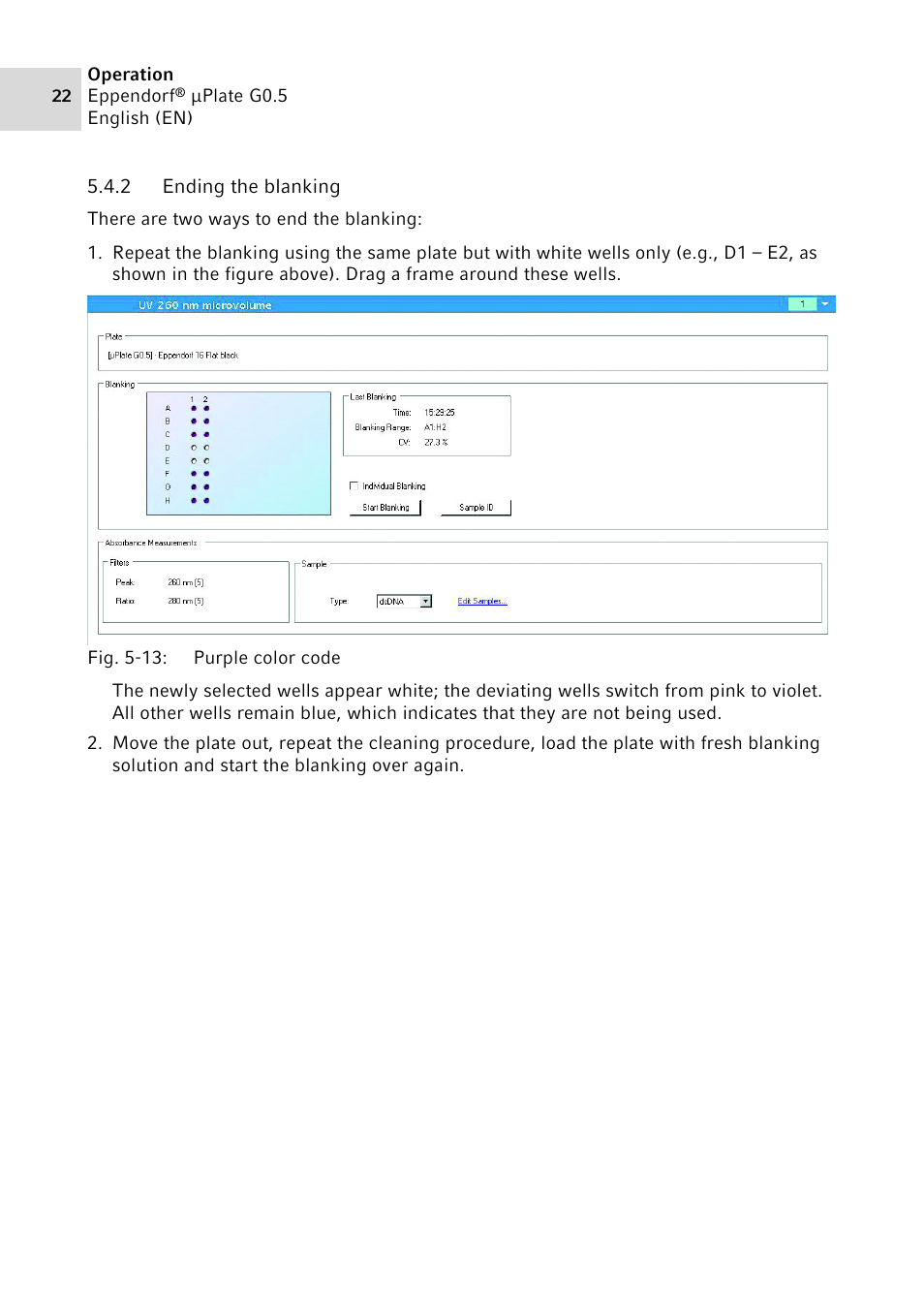 2 ending the blanking, Ending the blanking | Eppendorf G0.5 µPlate User Manual | Page 22 / 32