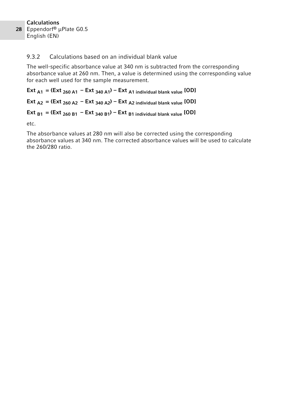 2 calculations based on an individual blank value, Calculations based on an individual blank value | Eppendorf G0.5 µPlate User Manual | Page 28 / 32