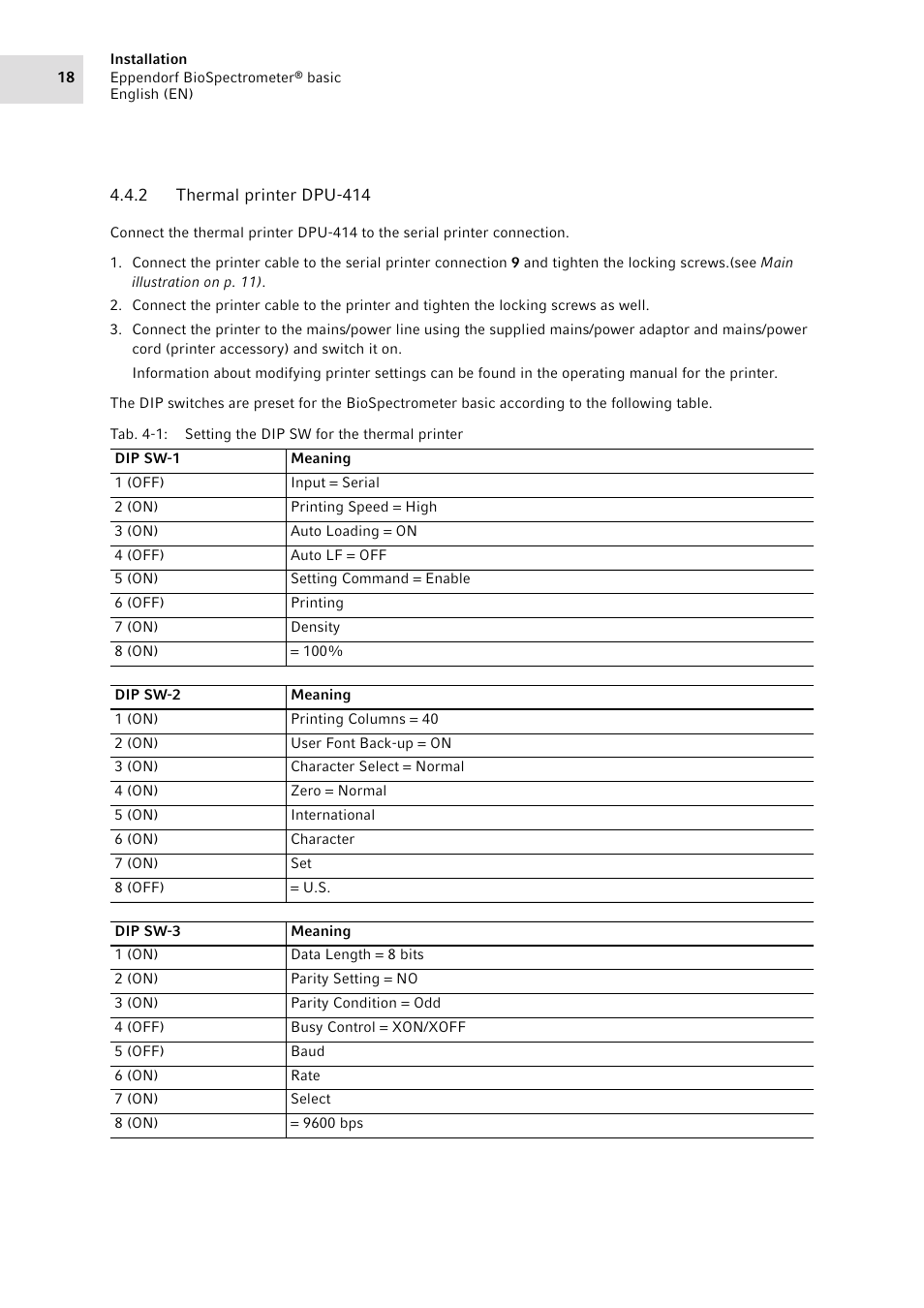 2 thermal printer dpu-414, Thermal printer dpu-414 | Eppendorf BioSpectrometer basic User Manual | Page 18 / 104