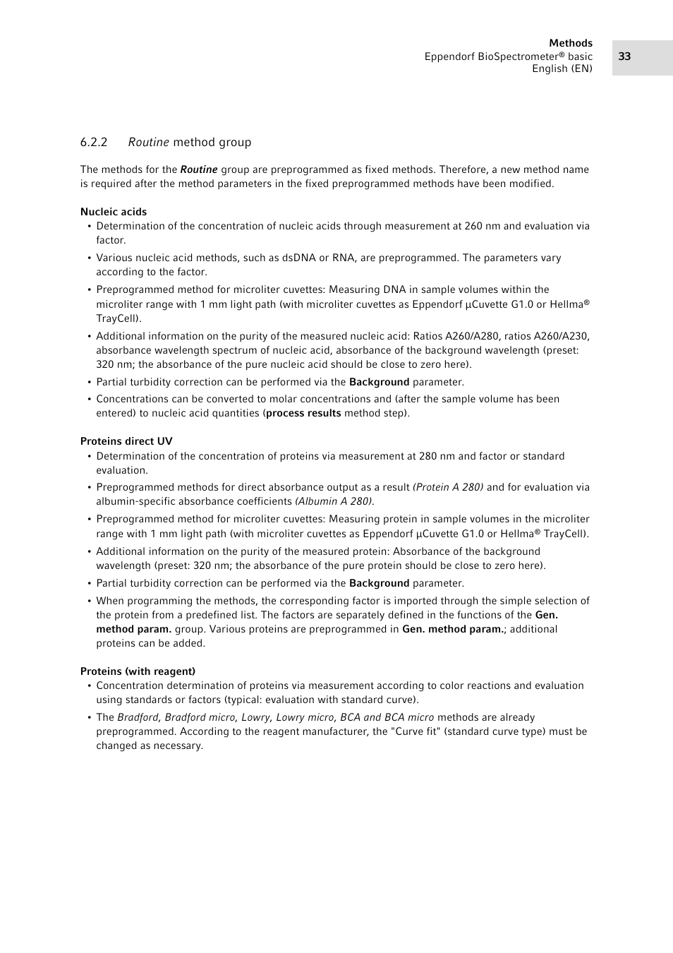 2 routine method group, Routine method group | Eppendorf BioSpectrometer basic User Manual | Page 33 / 104