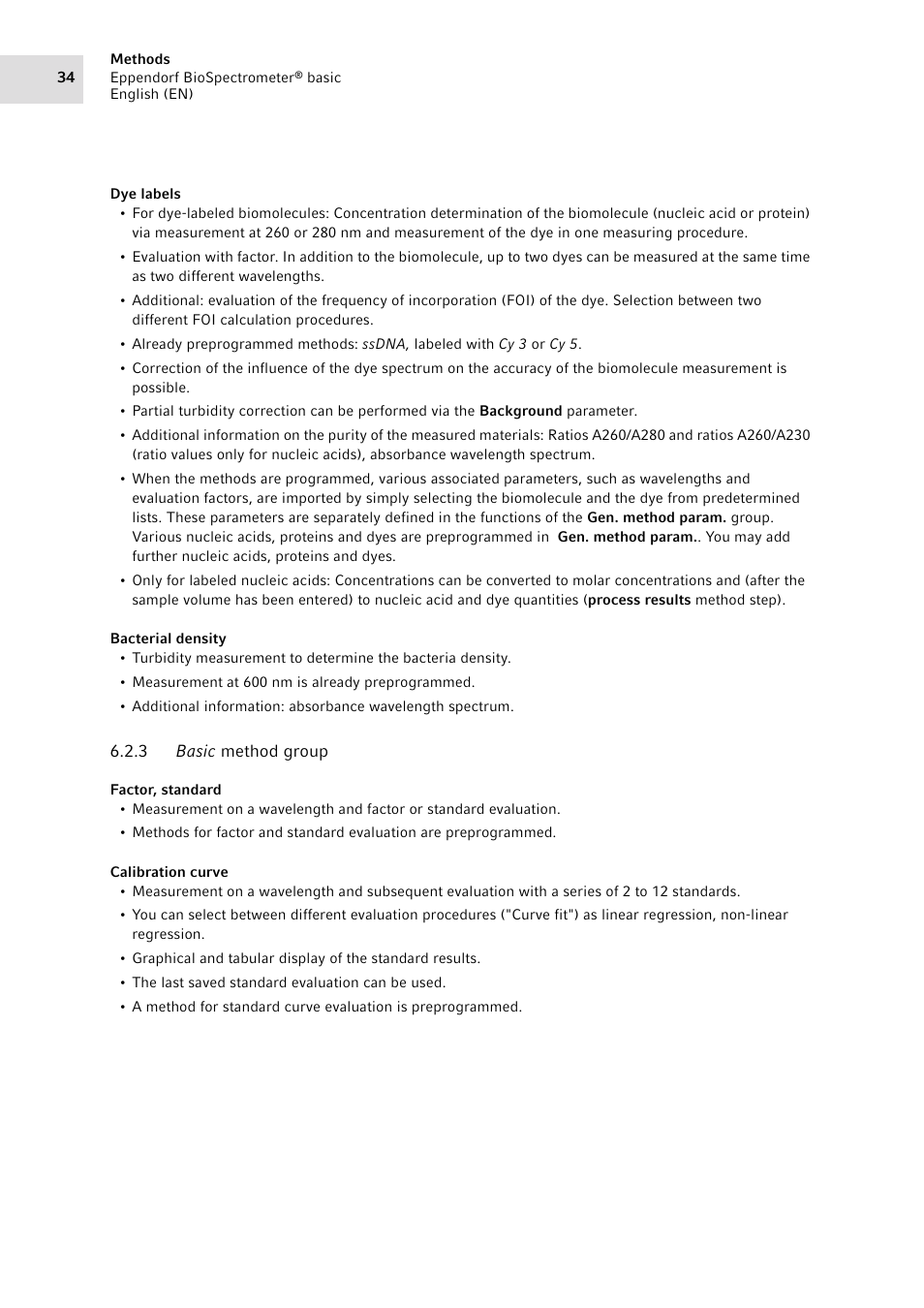 3 basic method group, Basic method group | Eppendorf BioSpectrometer basic User Manual | Page 34 / 104