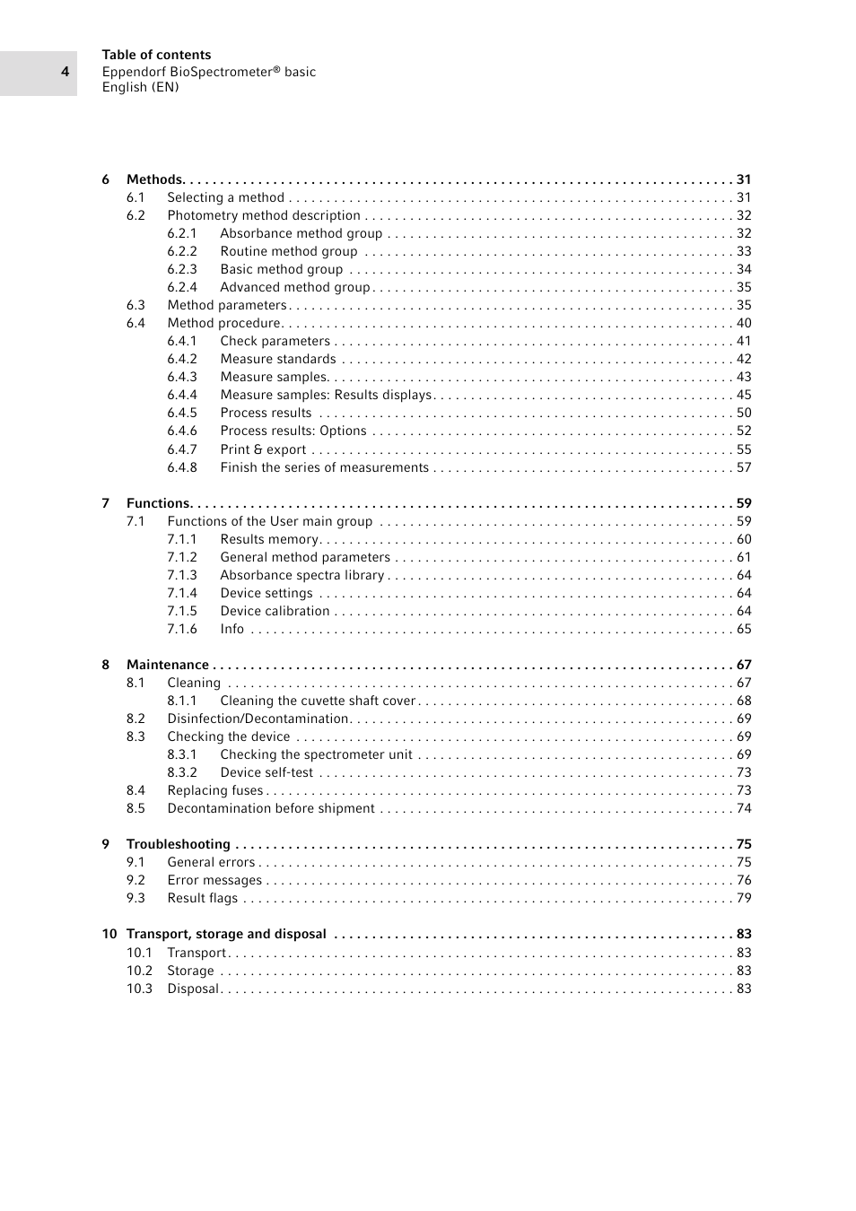 Eppendorf BioSpectrometer basic User Manual | Page 4 / 104