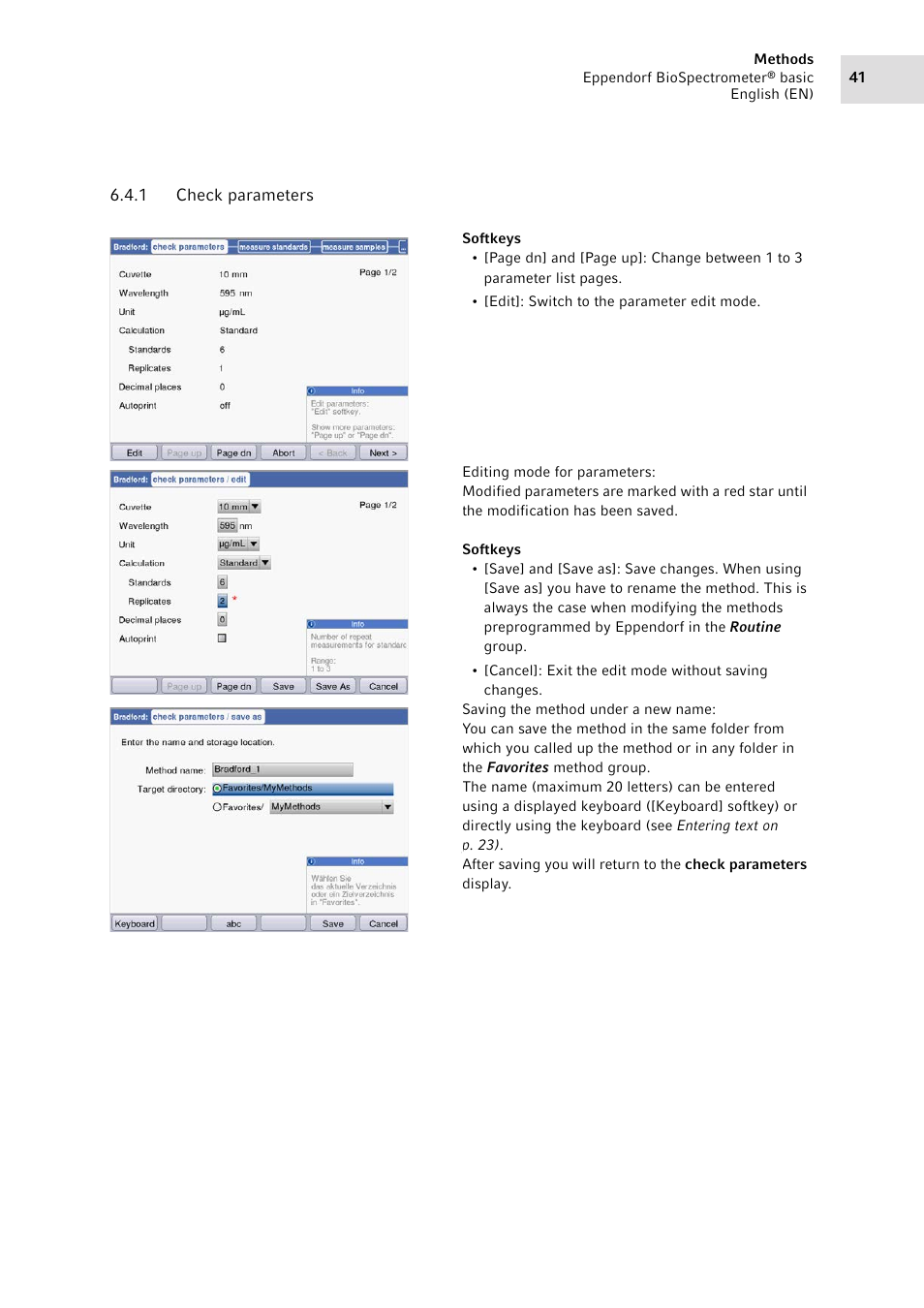 1 check parameters, Check parameters | Eppendorf BioSpectrometer basic User Manual | Page 41 / 104