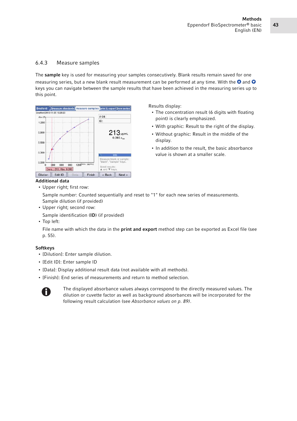 3 measure samples, Measure samples | Eppendorf BioSpectrometer basic User Manual | Page 43 / 104