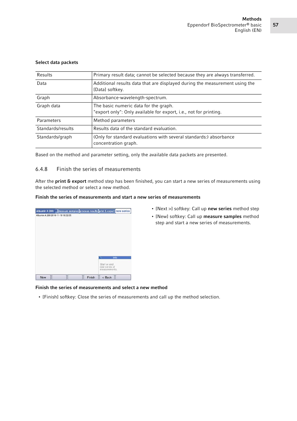 8 finish the series of measurements, Finish the series of measurements | Eppendorf BioSpectrometer basic User Manual | Page 57 / 104