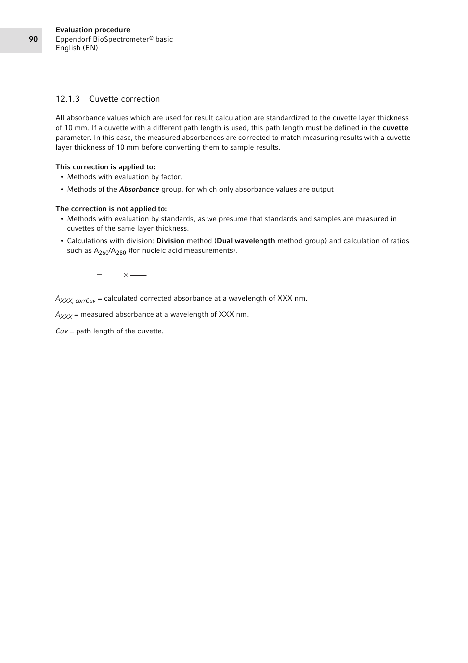 3 cuvette correction, Cuvette correction, Cuv a a | Eppendorf BioSpectrometer basic User Manual | Page 90 / 104