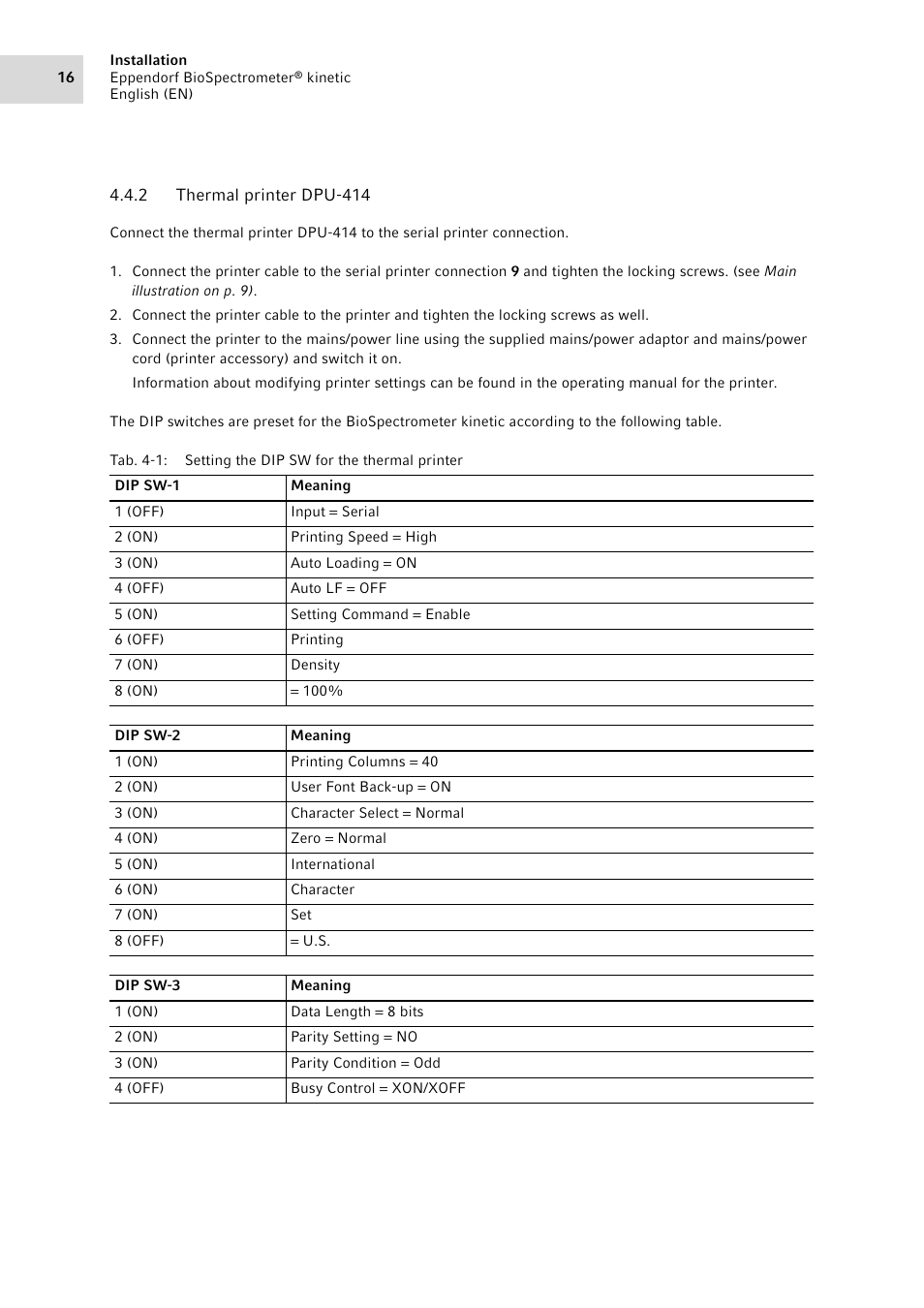 2 thermal printer dpu-414, Thermal printer dpu-414 | Eppendorf BioSpectrometer kinetic User Manual | Page 16 / 106