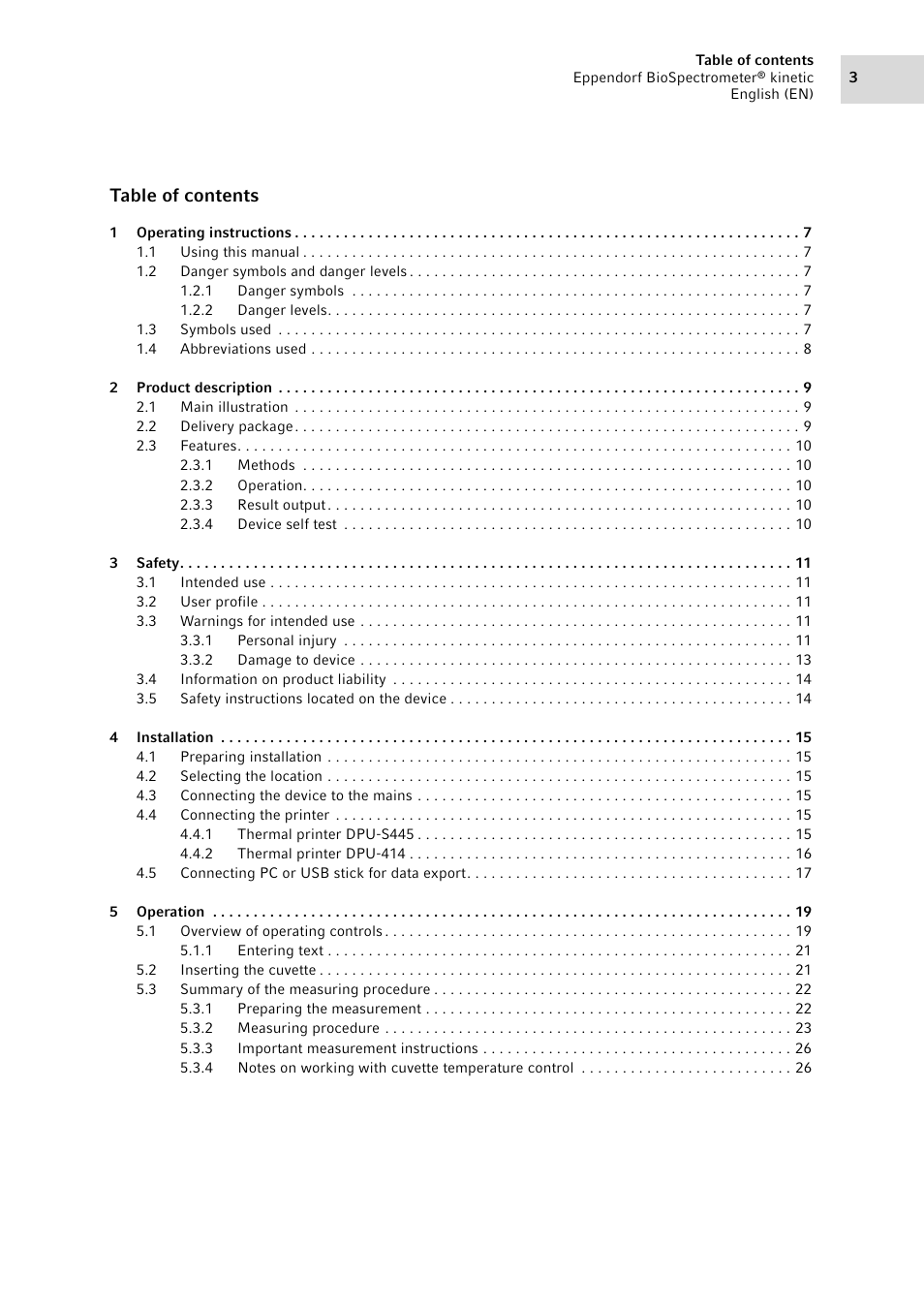 Eppendorf BioSpectrometer kinetic User Manual | Page 3 / 106