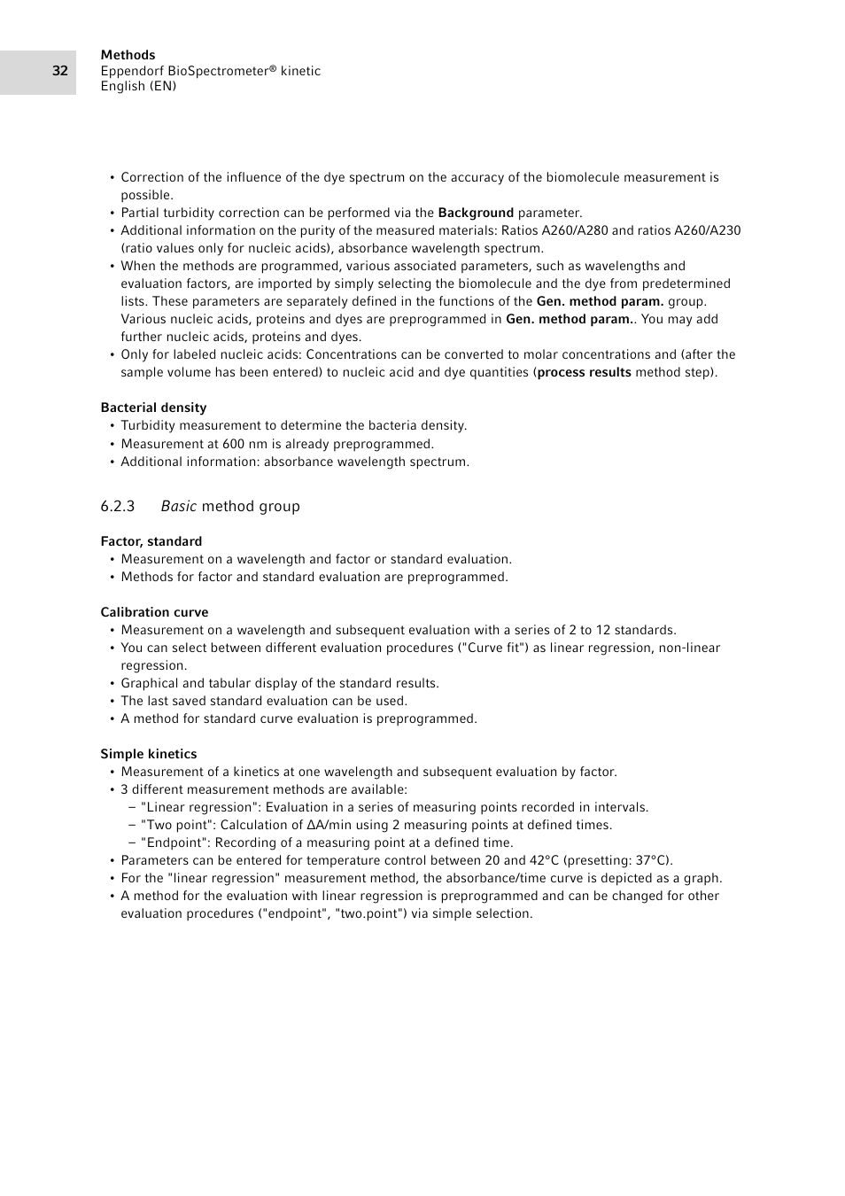 3 basic method group, Basic method group | Eppendorf BioSpectrometer kinetic User Manual | Page 32 / 106