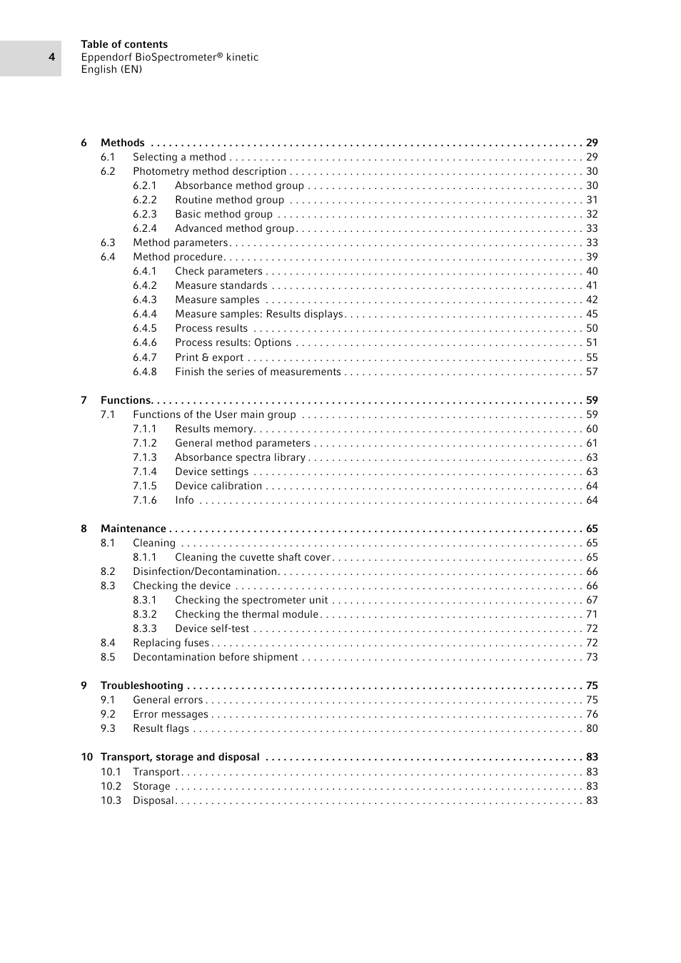 Eppendorf BioSpectrometer kinetic User Manual | Page 4 / 106