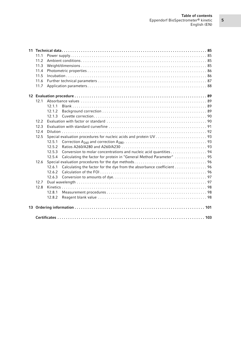 Eppendorf BioSpectrometer kinetic User Manual | Page 5 / 106