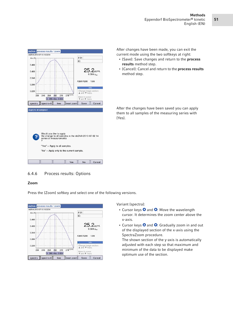 6 process results: options, Process results: options | Eppendorf BioSpectrometer kinetic User Manual | Page 51 / 106